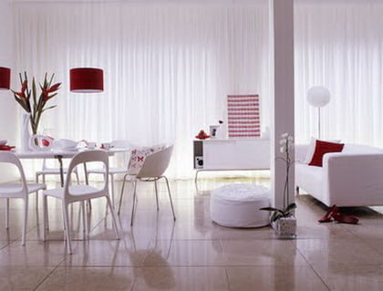 living comedor blanco y rojo