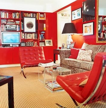Living con detalles en color rojo - Decoración de Interiores y