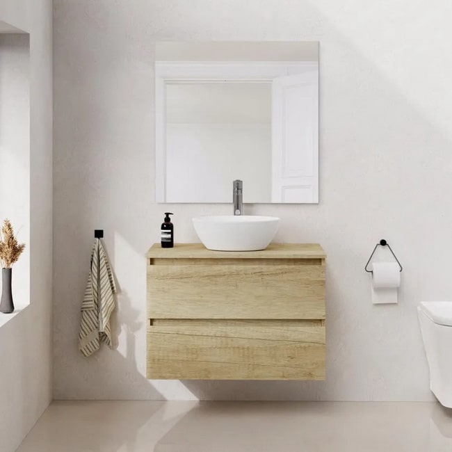 Mueble de baño suspendido con lavabo sobre encimera