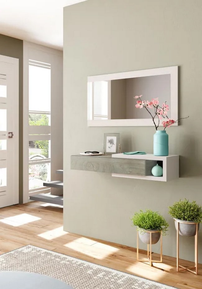 Mueble recibidor Leroy Merlin con espejo en blanco y roble