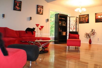 Living con detalles en color rojo - Decoración de Interiores y