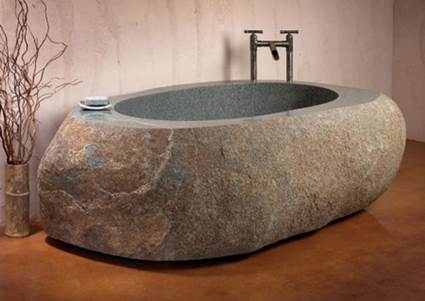 Baños con piedra y madera