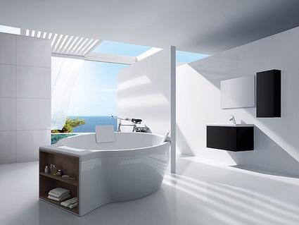 Baño minimalista con vista