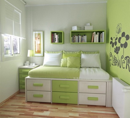 Dormitorio pequeño en verde