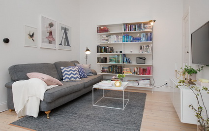Sala pequeña con estantería