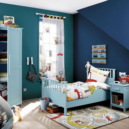 Dormitorio para varones en tonos azules
