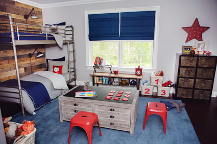 Dormitorio infantil con pared de madera