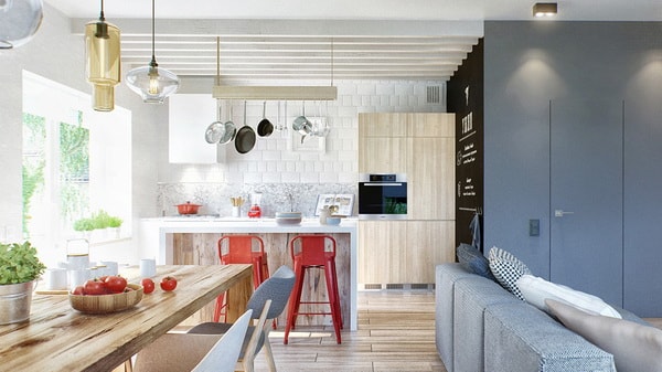 Una casa con estilo escandinavo e industrial