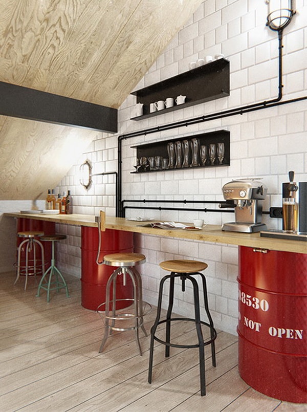 Barra de tragos con estilo industrial