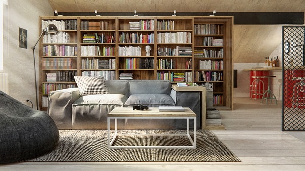 Espacio de lectura con biblioteca