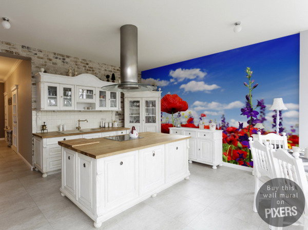 Mural con amapolas para la cocina