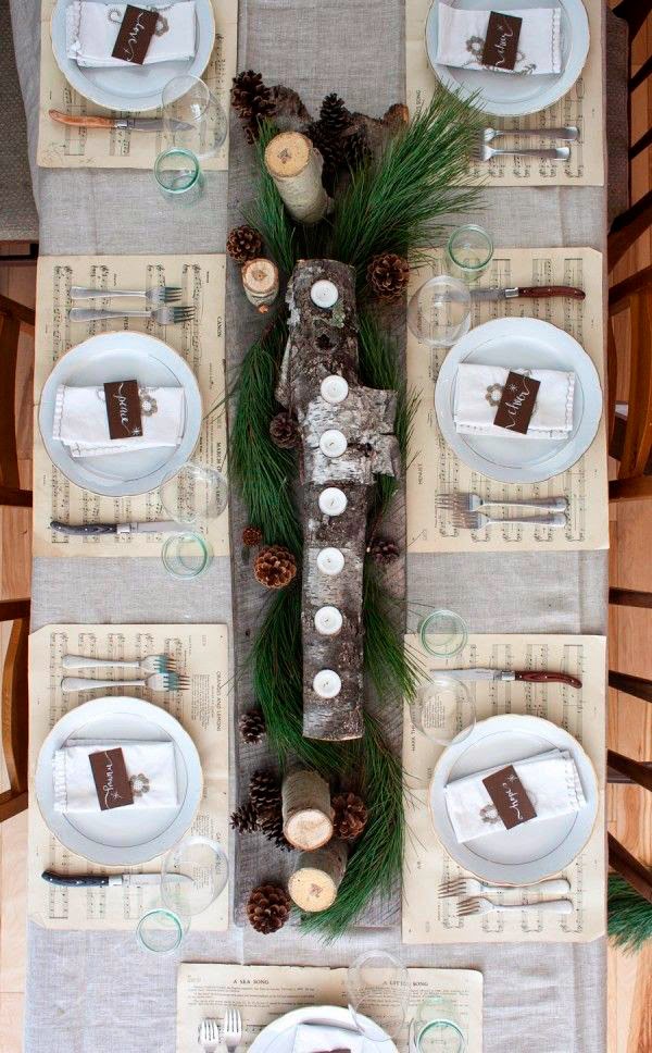Mesa rústica decorada para navidad