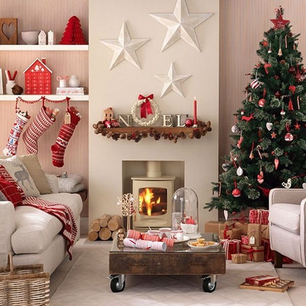 Decoración navideña en rojo y verde