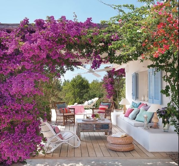 Pérgola cubierta por flores