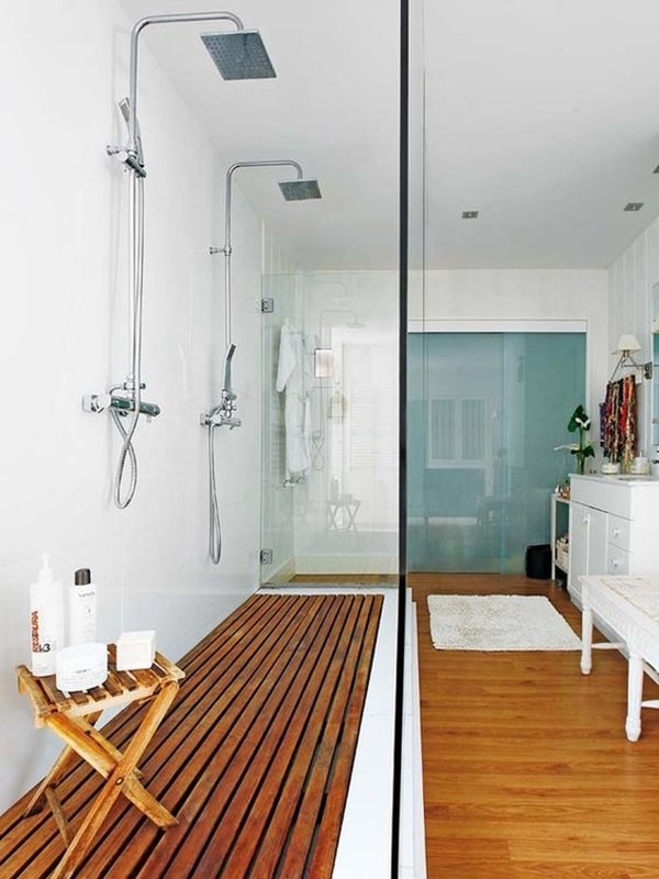Ducha doble con deck de madera