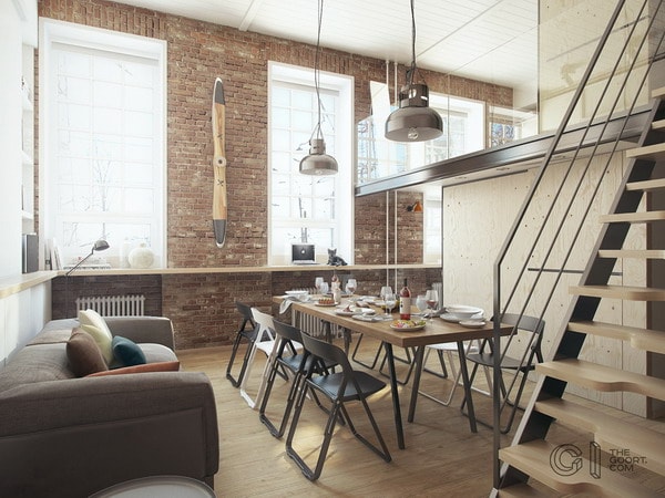 Loft con suelo de madera