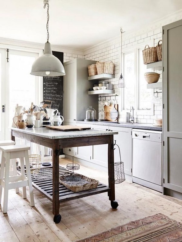 Cocina con isla con estilo vintage