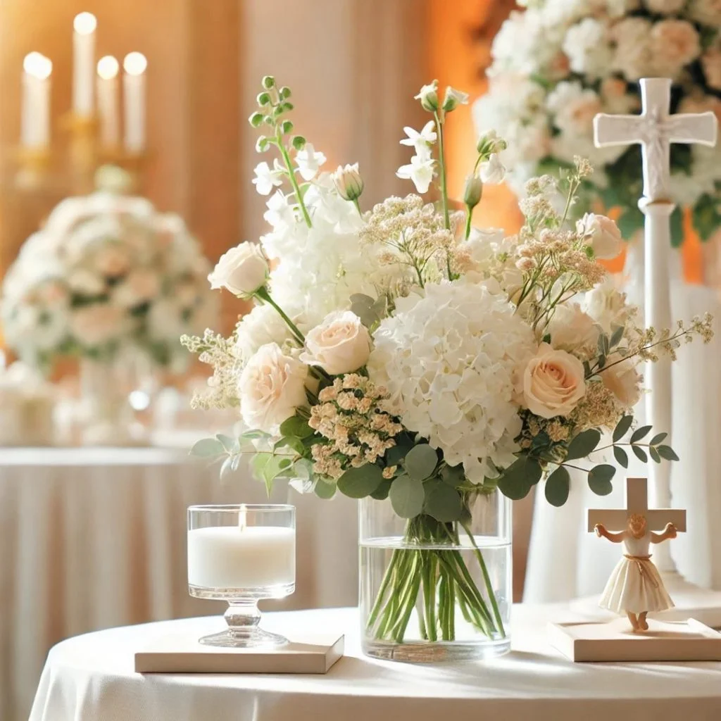 arreglos florales para bautizo niña