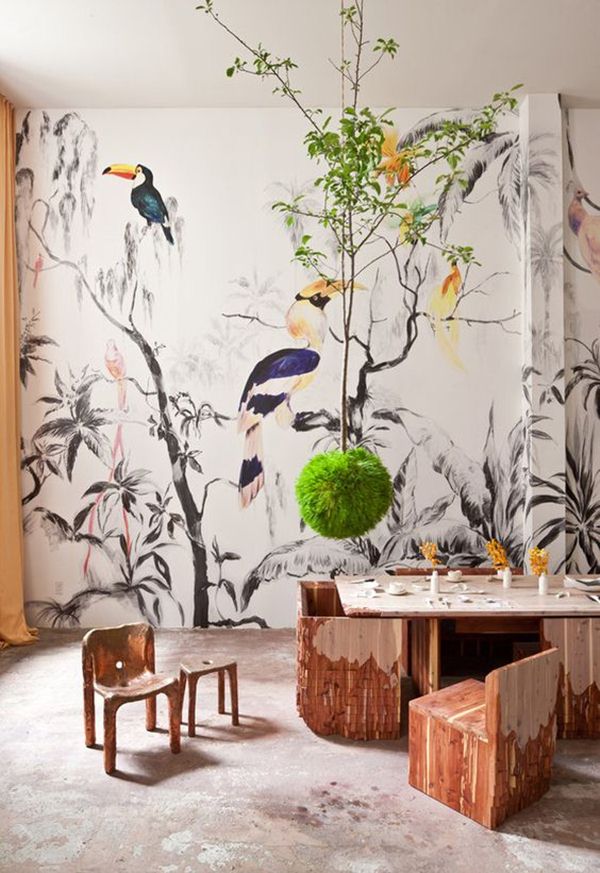 Papel pintado con diseño tropical