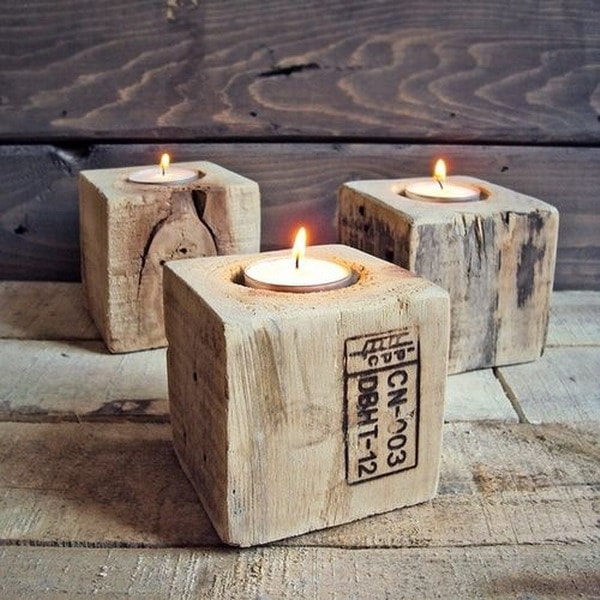 Portavelas DIY con cubos de madera