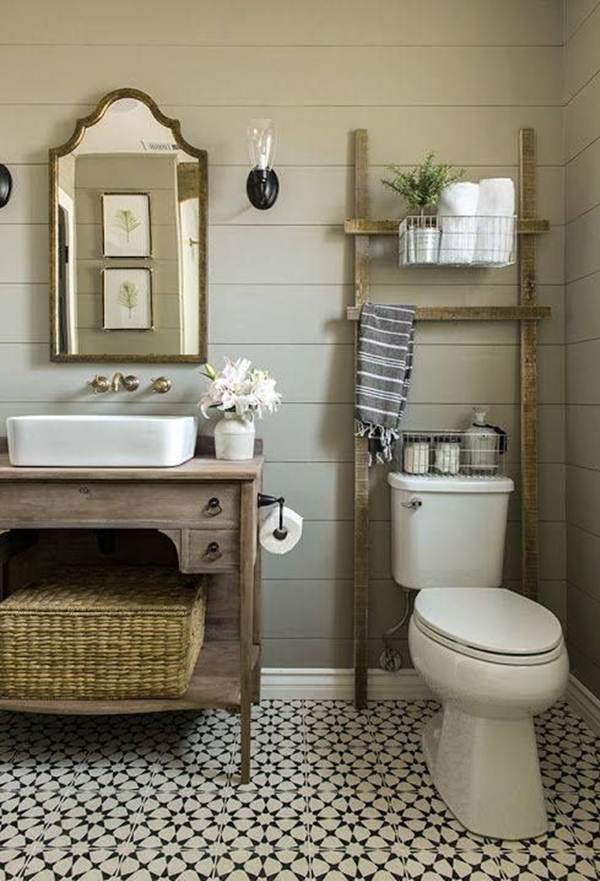 Muebles de madera en baños vintage