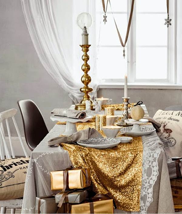 Dorado y plata para decorar la mesa de fin de año