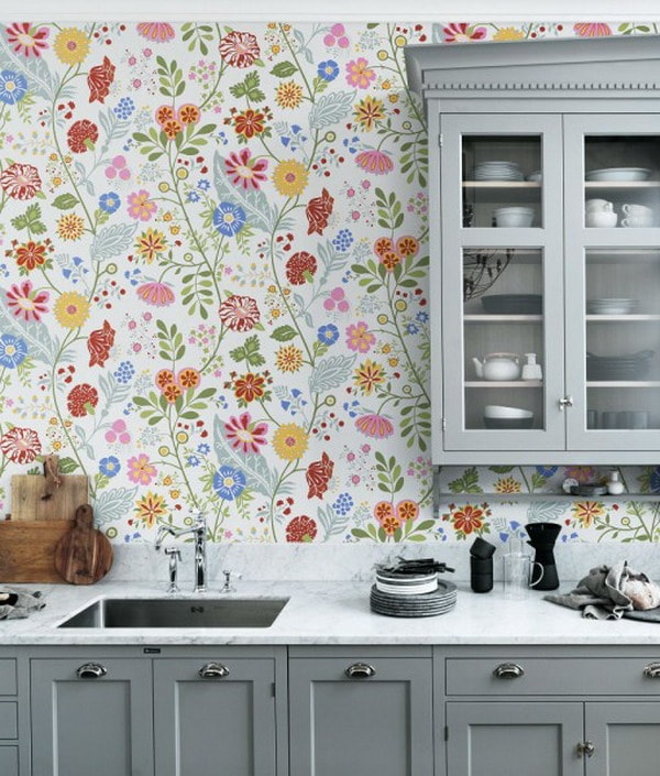 Papel pintado florido para la cocina