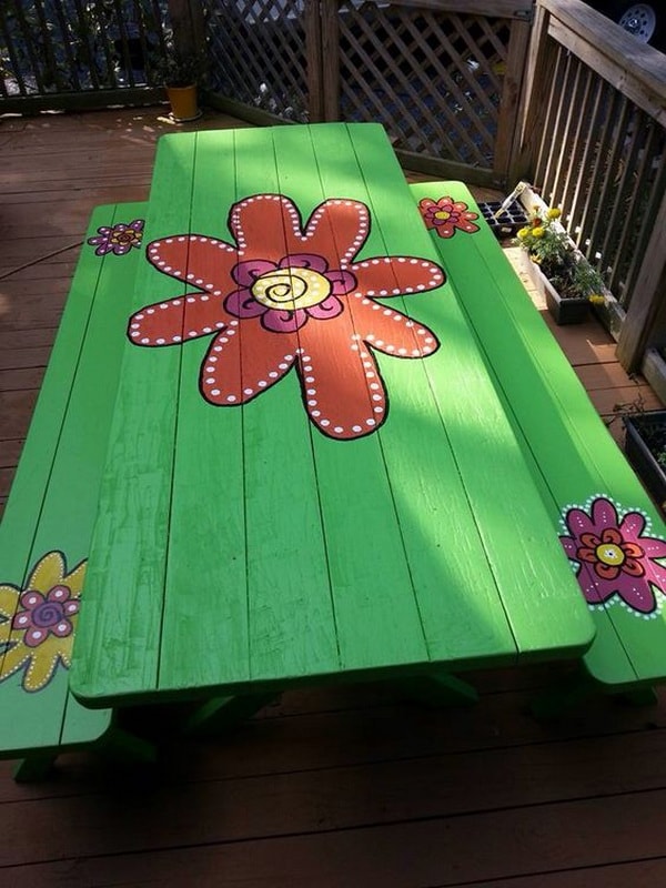Mesa de picnic personalizada con pintura