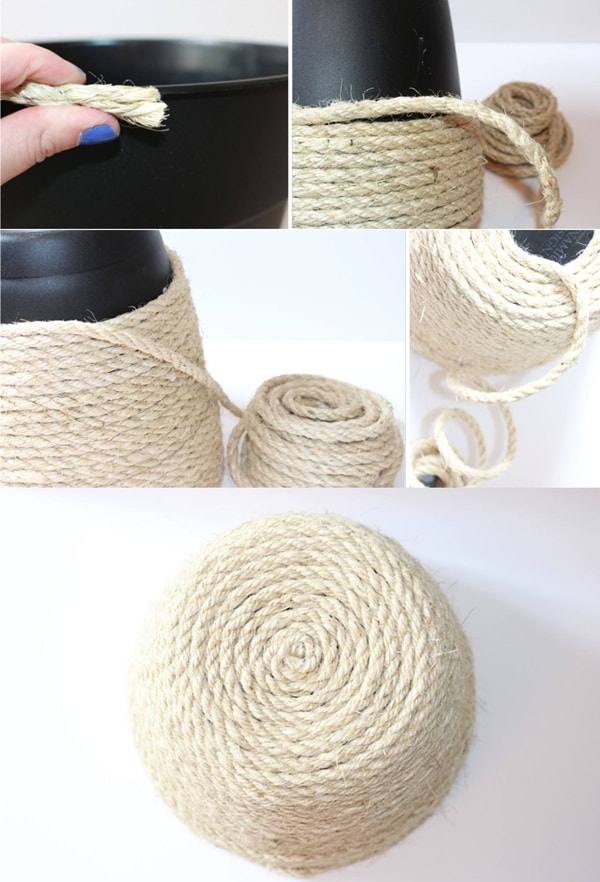 Macetas decoradas con cuerda