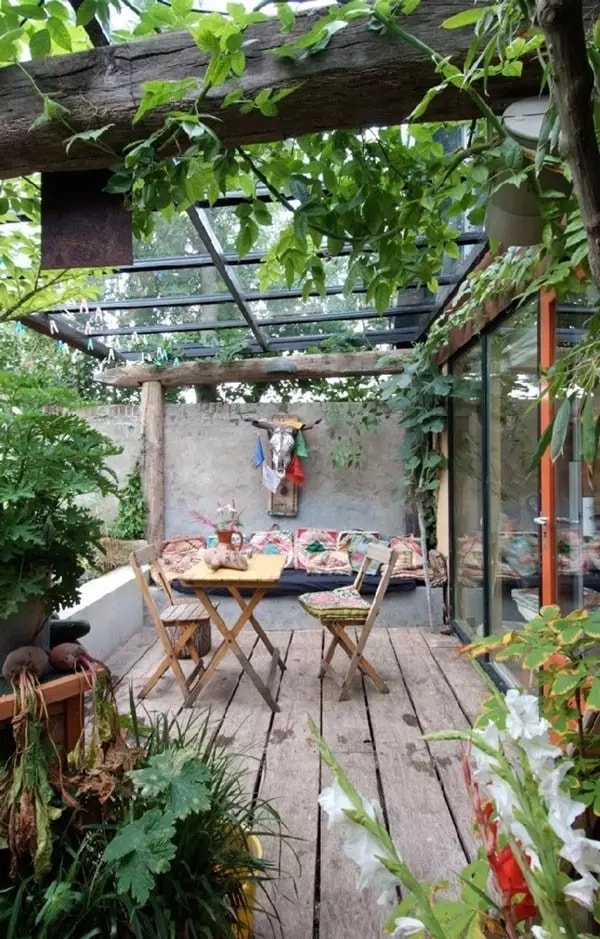 Materiales naturales en terrazas Boho Chic