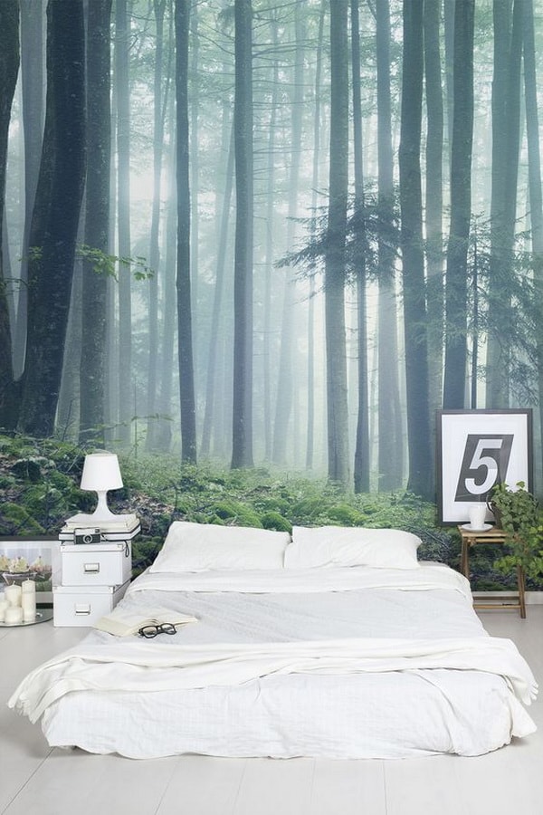 Fotomural de bosque en el dormitorio