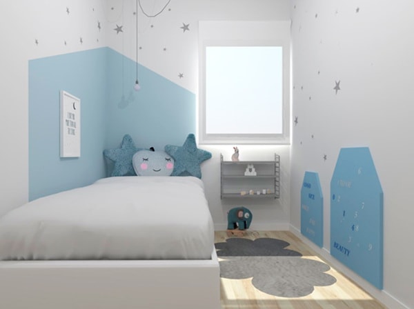 Dormitorio infantil en blanco y azul
