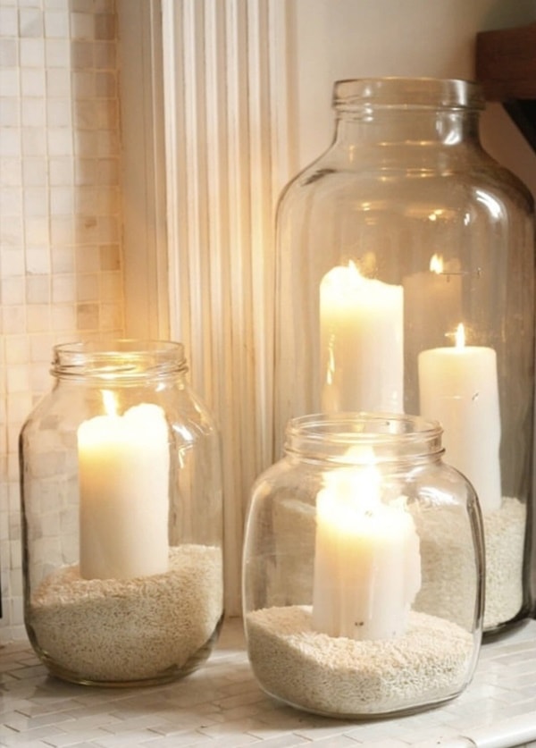 Decoración con velas y arena