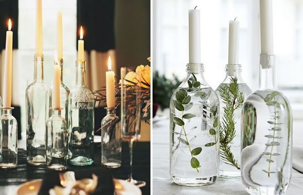 Candelabros con botellas de vidrio