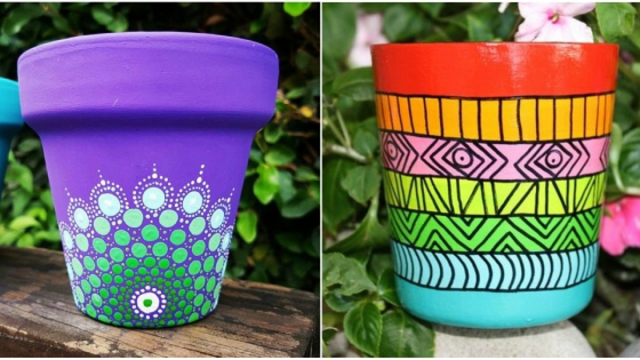 ▷ originales 2023. Macetas pintadas a mano. Macetas de