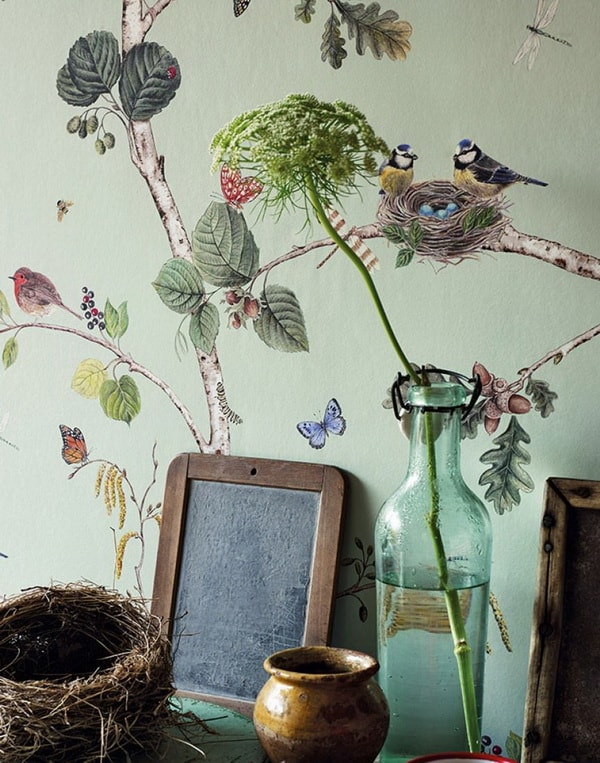 Papel pintado retro con aves