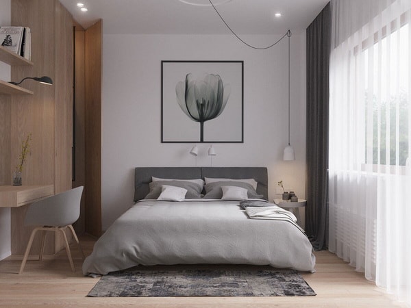 Dormitorio pequeño con espacio de trabajo