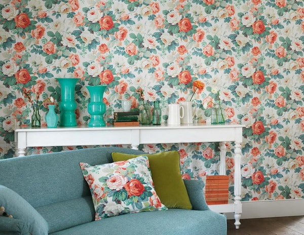 Papel pintado floral estilo Shabby Chic
