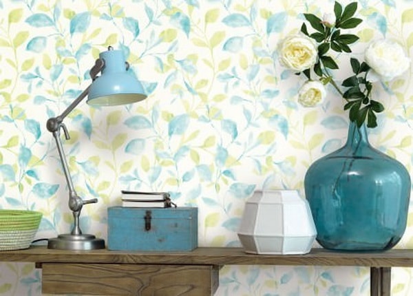 Papel pintado en todos azules y verdes