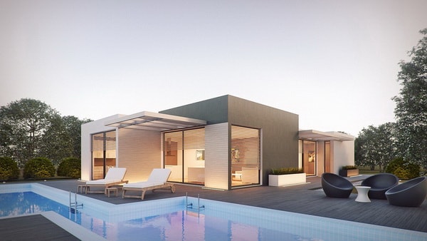 Diseño 3D de vivienda con piscina
