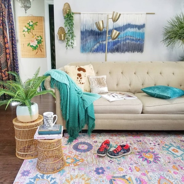 Sala decorada al estilo boho chic