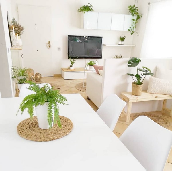 Decoración nórdica con plantas y fibras naturales