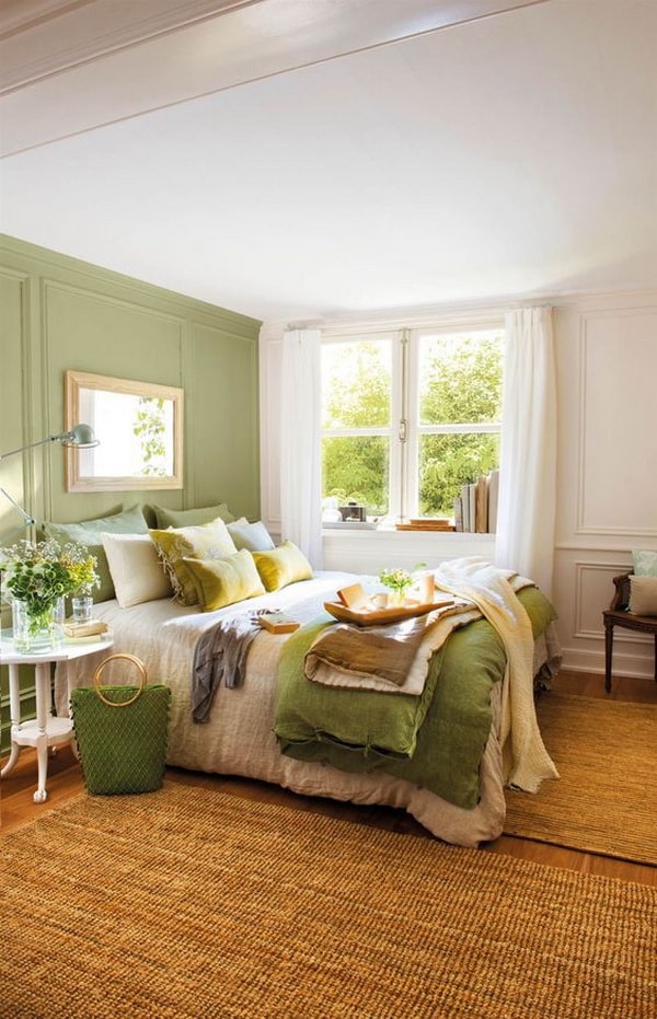 Dormitorio en color verde y blanco