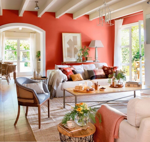Pared pintada en Living Coral