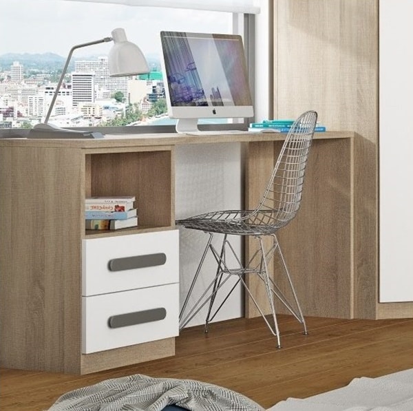 Escritorio juvenil en blanco y madera