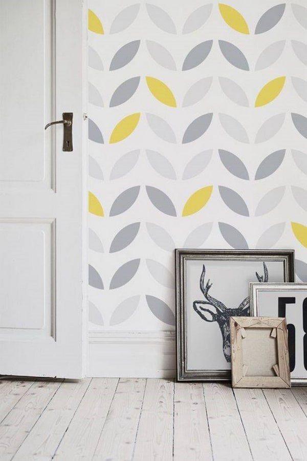 Papel pintado en amarillo y gris