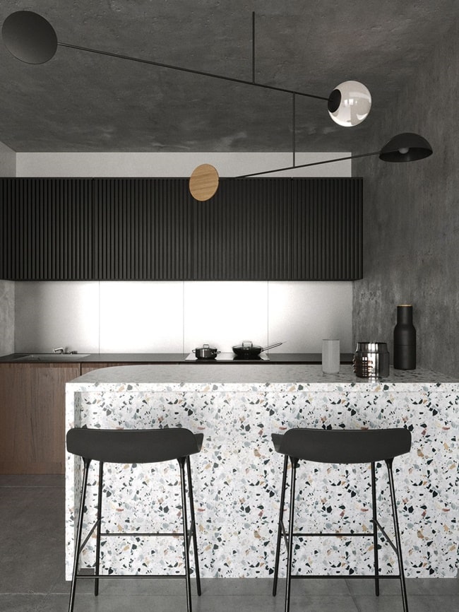 Isla de cocina de terrazo