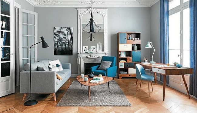 Decoración clásica con detalles en azul