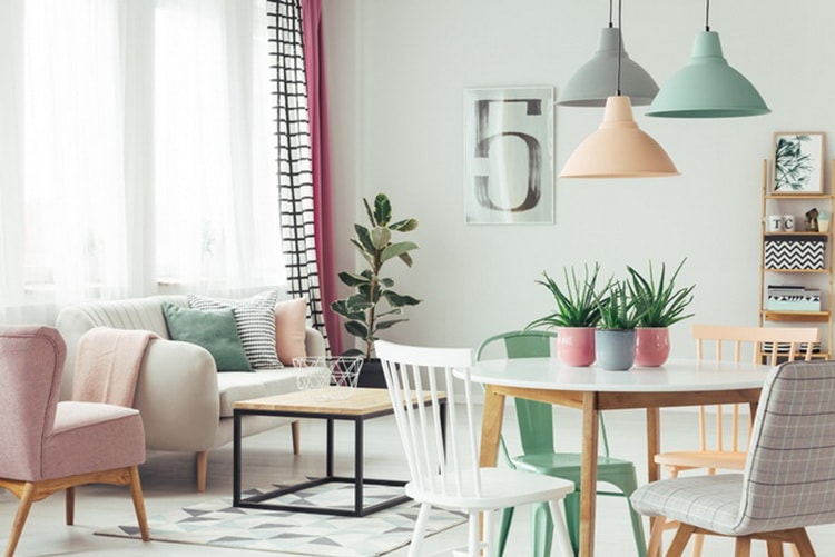 Colores pastel para decorar el salón