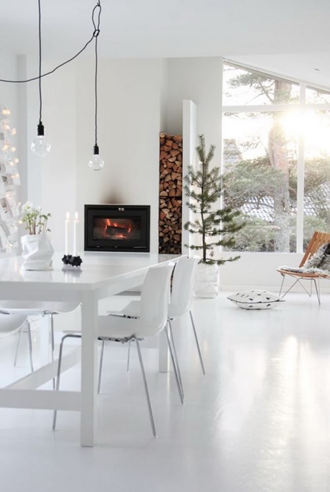 Salón comedor en blanco